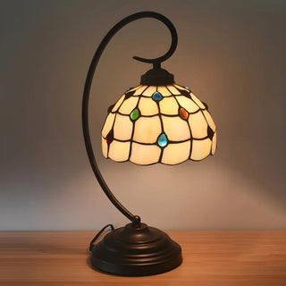 Vintage Tiffany Gems Decor Stained Glass Desk Lamp Image - 1