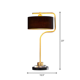 Simple Black Drum Fabric Shade Gold Metal Table Lamp #size