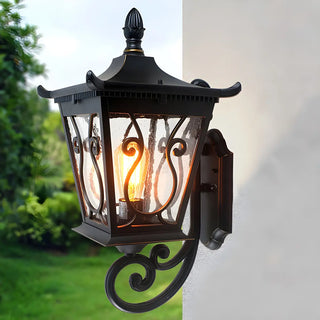 Rustic Lantern Black Metal External LED Wall Sconce Image - 4