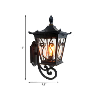Rustic Lantern Black Metal External LED Wall Sconce #size