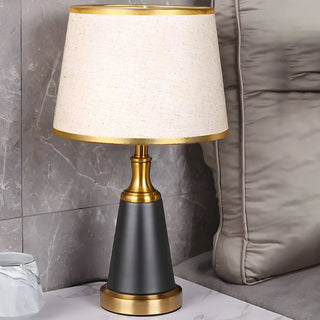 Vintage Fabric Metal Cone Base Bedroom Table Lamp Zawala Image - 1