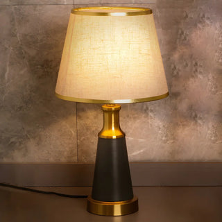 Vintage Fabric Metal Cone Base Bedroom Table Lamp Zawala Image - 2