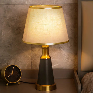 Vintage Fabric Metal Cone Base Bedroom Table Lamp Zawala Image - 3