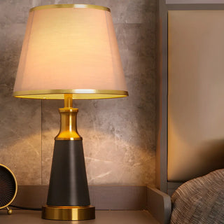 Vintage Fabric Metal Cone Base Bedroom Table Lamp Zawala Image - 4