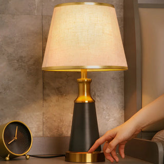 Vintage Fabric Metal Cone Base Bedroom Table Lamp Zawala Image - 6
