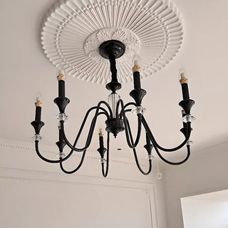 Vintage Black Iron Candelabra Crystal Chandelier Image - 1