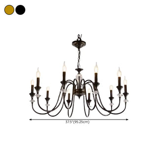 Vintage Black Iron Candelabra Crystal Chandelier Image - 24