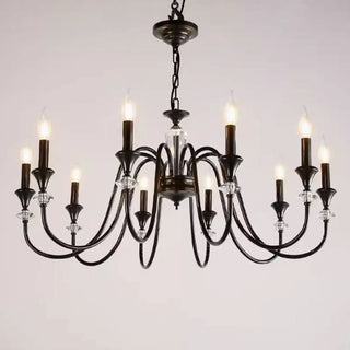 Vintage Black Iron Candelabra Crystal Chandelier Image - 6