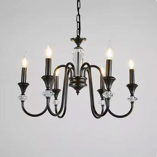 Vintage Black Iron Candelabra Crystal Chandelier Image - 7