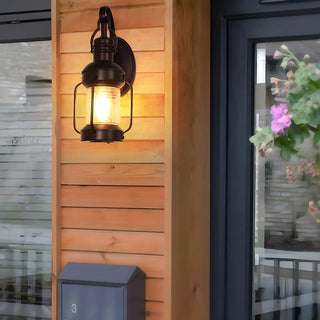 Industrial Black Lantern Metal External Wall Light Zawala Image - 1