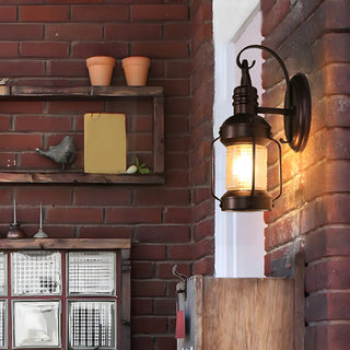 Industrial Black Lantern Metal External Wall Light Zawala Image - 2