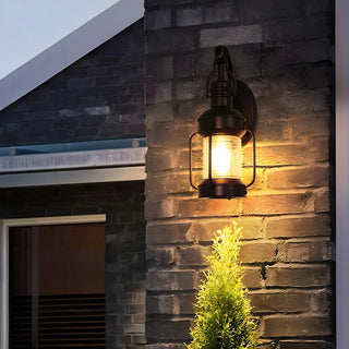 Industrial Black Lantern Metal External Wall Light Zawala Image - 4