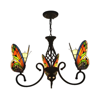 ZOWALA - Vintage Black Stained Glass Butterfly Chandelier Image - 10