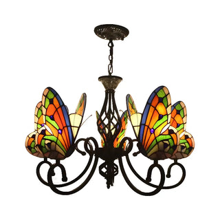 ZOWALA - Vintage Black Stained Glass Butterfly Chandelier Image - 4