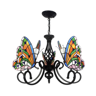 ZOWALA - Vintage Black Stained Glass Butterfly Chandelier Image - 5