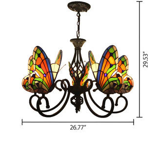 ZOWALA - Vintage Black Stained Glass Butterfly Chandelier Image - 6
