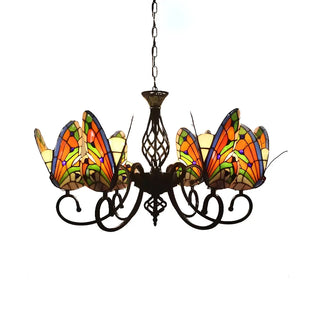 ZOWALA - Vintage Black Stained Glass Butterfly Chandelier Image - 7