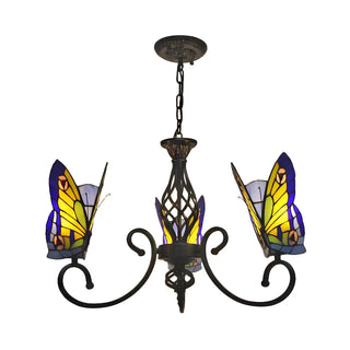 ZOWALA - Vintage Black Stained Glass Butterfly Chandelier Image - 8