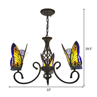 ZOWALA - Vintage Black Stained Glass Butterfly Chandelier Image - 9