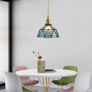 ZOWALA - Vintage Dome Triangle Glass Dining Room Blue Pendant Light Image - 1