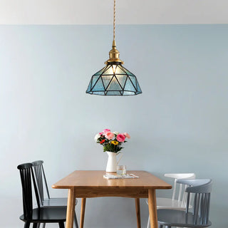 ZOWALA - Vintage Dome Triangle Glass Dining Room Blue Pendant Light Image - 2