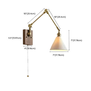 ZOWALA - Adjustable Brass Cone Swing Arm Wall Sconce with Pull Chain Image - 15