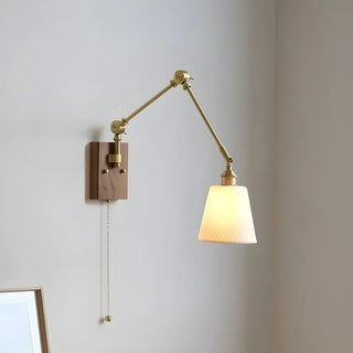 ZOWALA - Adjustable Brass Cone Swing Arm Wall Sconce with Pull Chain Image - 2