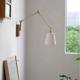 ZOWALA - Adjustable Brass Cone Swing Arm Wall Sconce with Pull Chain Image - 7