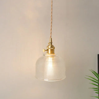 ZOWALA - Vintage Brass Dome Clear Glass Pendant Light Image - 11