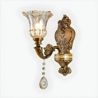 Vintage Brass Crystal and Glass Flower Wall Sconce Image - 3