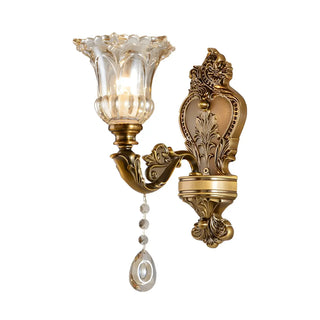 Vintage Brass Crystal and Glass Flower Wall Sconce Image - 4