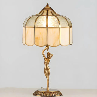 Elegant Glass Shade Art Deco Metal Base Table Lamp Zawala Image - 3