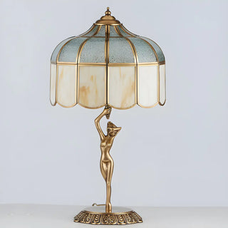 Elegant Glass Shade Art Deco Metal Base Table Lamp Zawala Image - 4