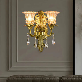 ZOWALA - Victorian Clear Glass Floral LED Brass Wall Lights Image - 1