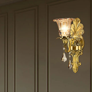 ZOWALA - Victorian Clear Glass Floral LED Brass Wall Lights Image - 2