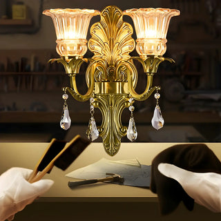 ZOWALA - Victorian Clear Glass Floral LED Brass Wall Lights Image - 3