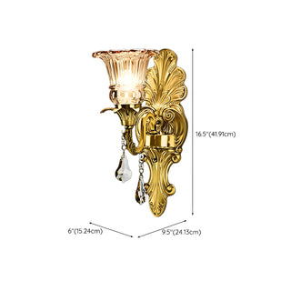 ZOWALA - Victorian Clear Glass Floral LED Brass Wall Lights #size