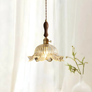 ZOWALA - Vintage Brass Flower Clear Glass Pendant Light Image - 1