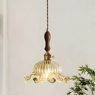 ZOWALA - Vintage Brass Flower Clear Glass Pendant Light Image - 2