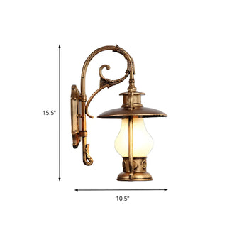 ZOWALA - Vintage Brass Lantern Frosted Exterior Wall Sconce #size
