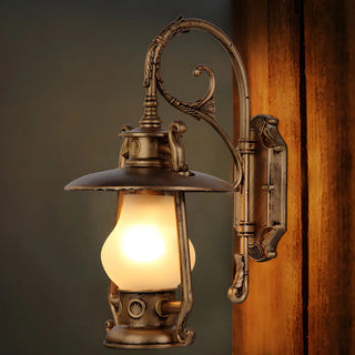 ZOWALA - Vintage Brass Lantern Frosted Exterior Wall Sconce Image - 1