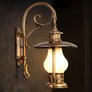 ZOWALA - Vintage Brass Lantern Frosted Exterior Wall Sconce Image - 2
