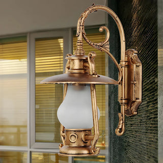 ZOWALA - Vintage Brass Lantern Frosted Exterior Wall Sconce Image - 3
