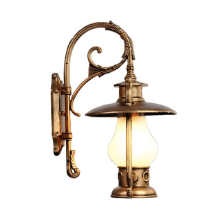 ZOWALA - Vintage Brass Lantern Frosted Exterior Wall Sconce Image - 4