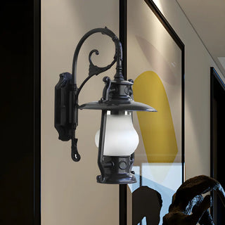 ZOWALA - Vintage Brass Lantern Frosted Exterior Wall Sconce Image - 7