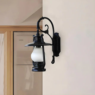 ZOWALA - Vintage Brass Lantern Frosted Exterior Wall Sconce Image - 8