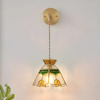 ZOWALA - Vintage Stained Glass Floral Shade Brass Wall Lamp Image - 1