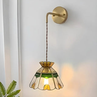 ZOWALA - Vintage Stained Glass Floral Shade Brass Wall Lamp Image - 2
