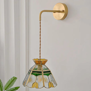 ZOWALA - Vintage Stained Glass Floral Shade Brass Wall Lamp Image - 3