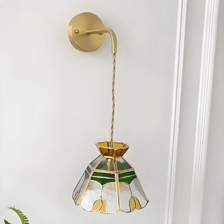 ZOWALA - Vintage Stained Glass Floral Shade Brass Wall Lamp Image - 4